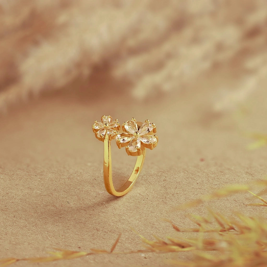 Twin Bloom Crystal Ring