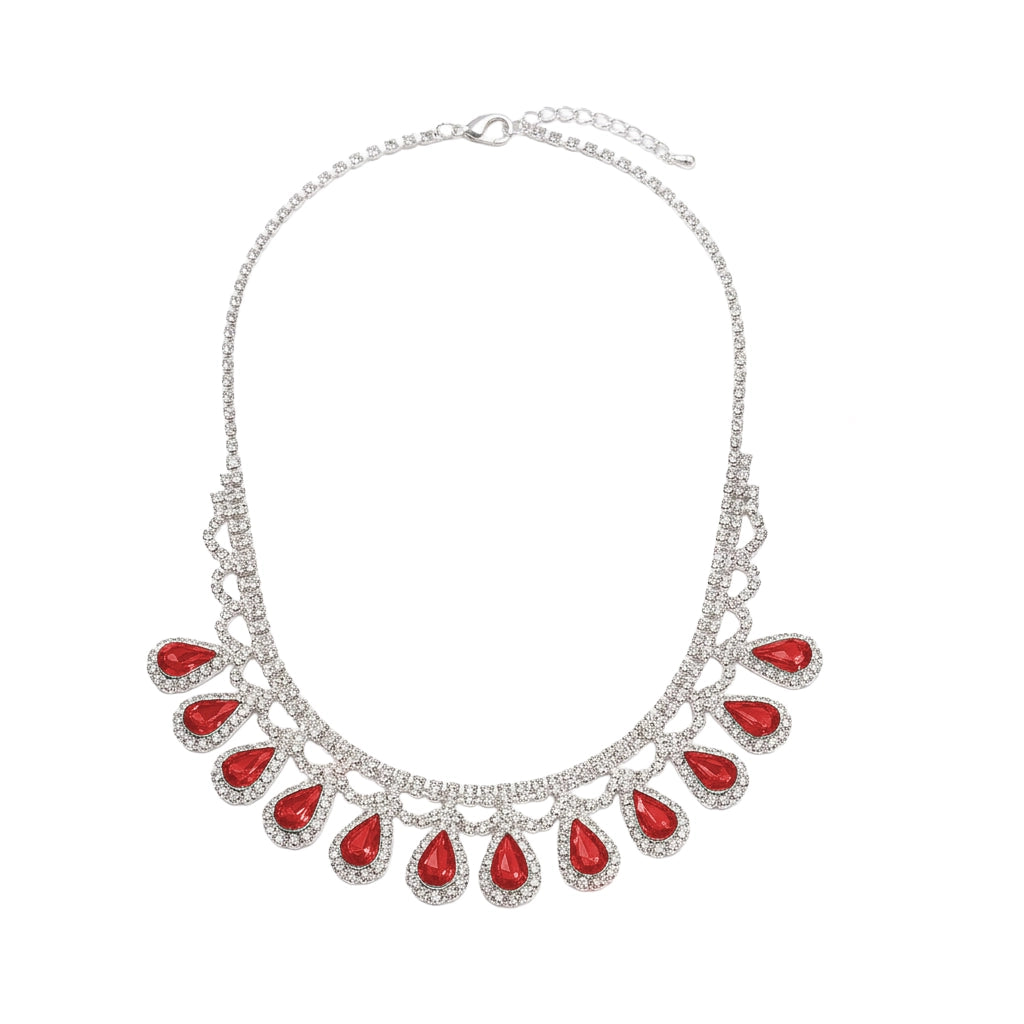 Crimson Teardrop Crystal Necklace Set