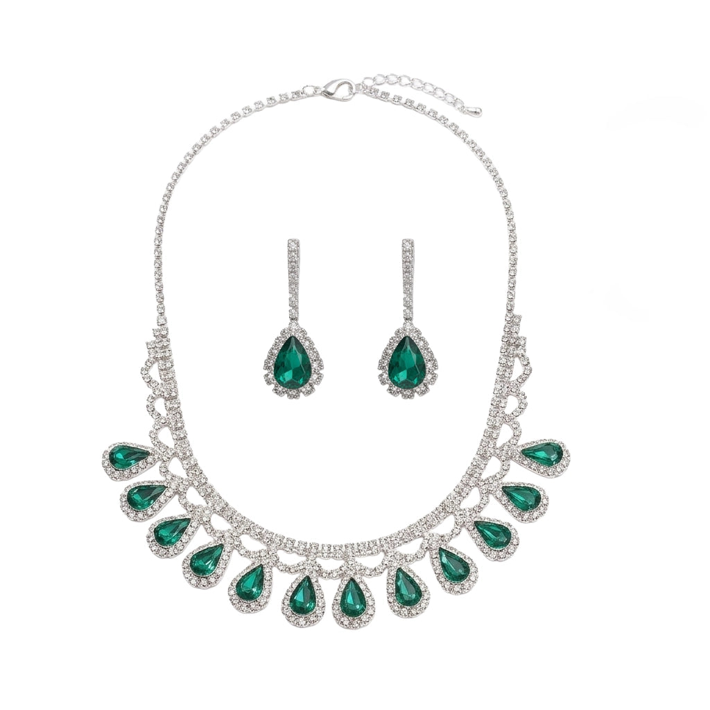 Emerald Dewdrop Crystal Necklace Set