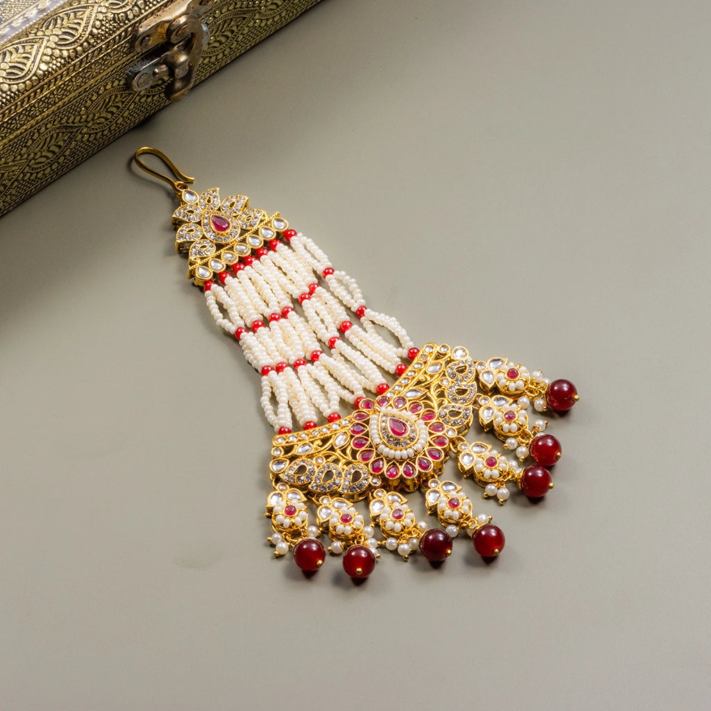 Crimson Pearl Cascade Maangtika