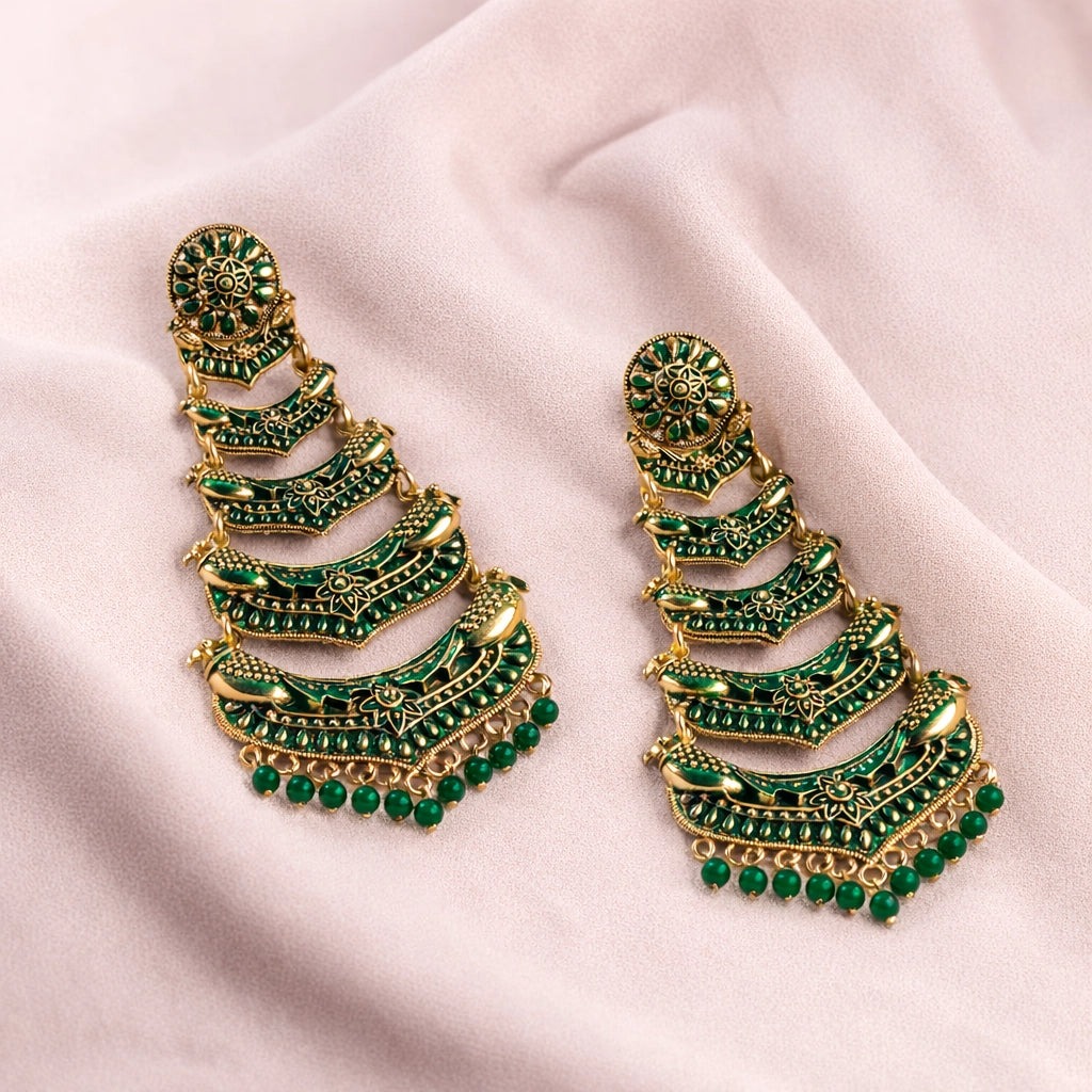 Emerald Vermilion Cascade Earrings