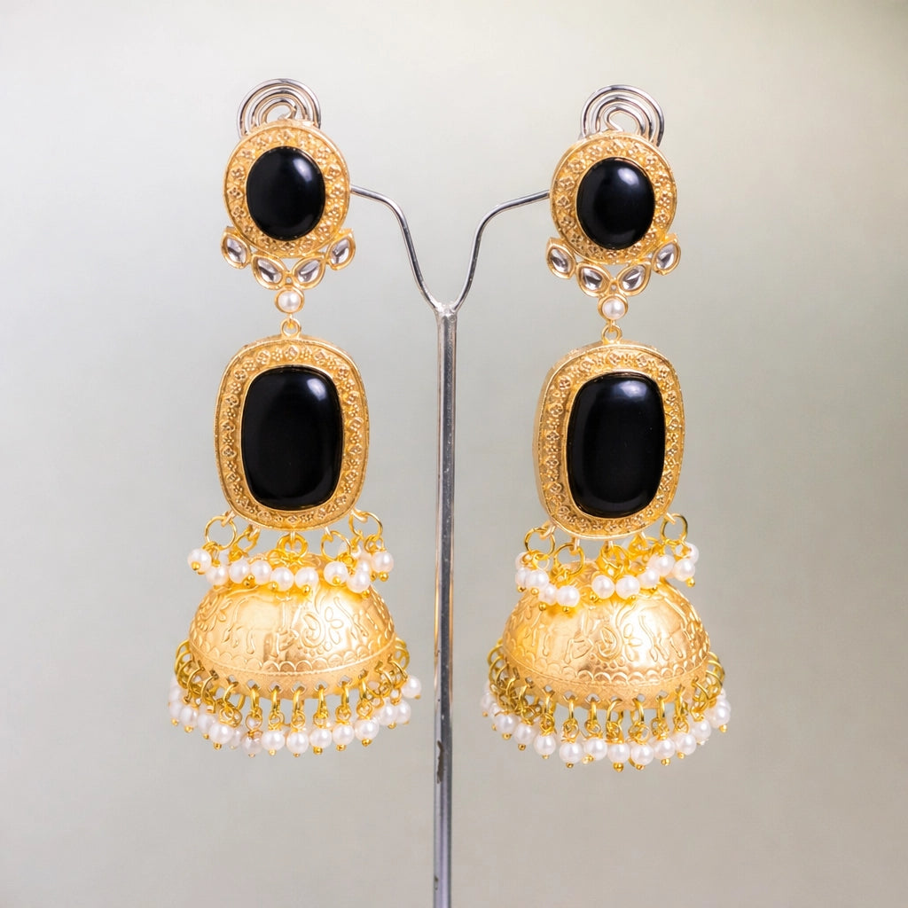 Imperial Onyx Jhumkas Black