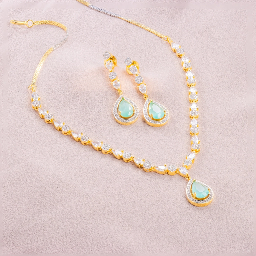 Aaira Mint Crystal Necklace Set