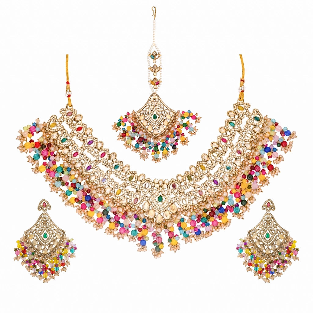 Kundan Pearl Necklace Rainbow Pearl Gold