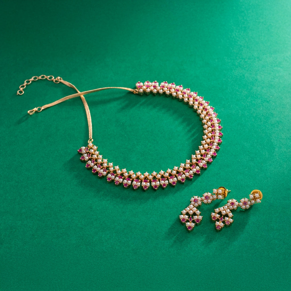 Rangella Royale Pearl Cascade Necklace Pink Gold