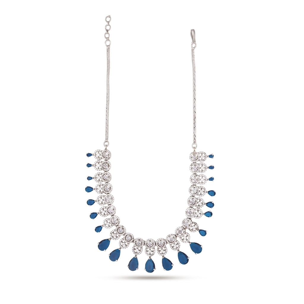 Blue Crystal Halo Necklace Set