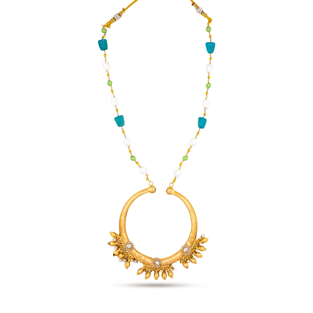Aqua Rajwadi Crescent Necklace Set