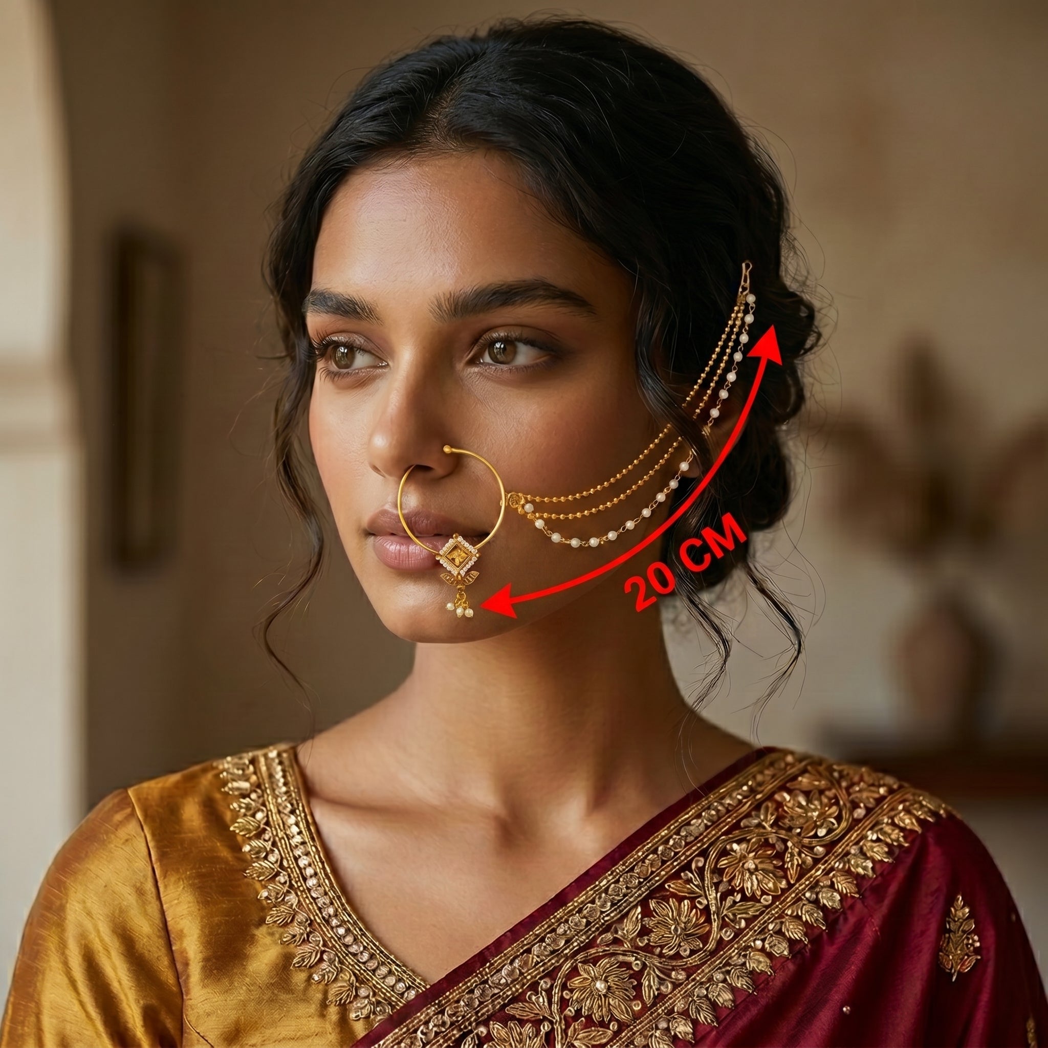 Golden Prism Pearl Nath Chain