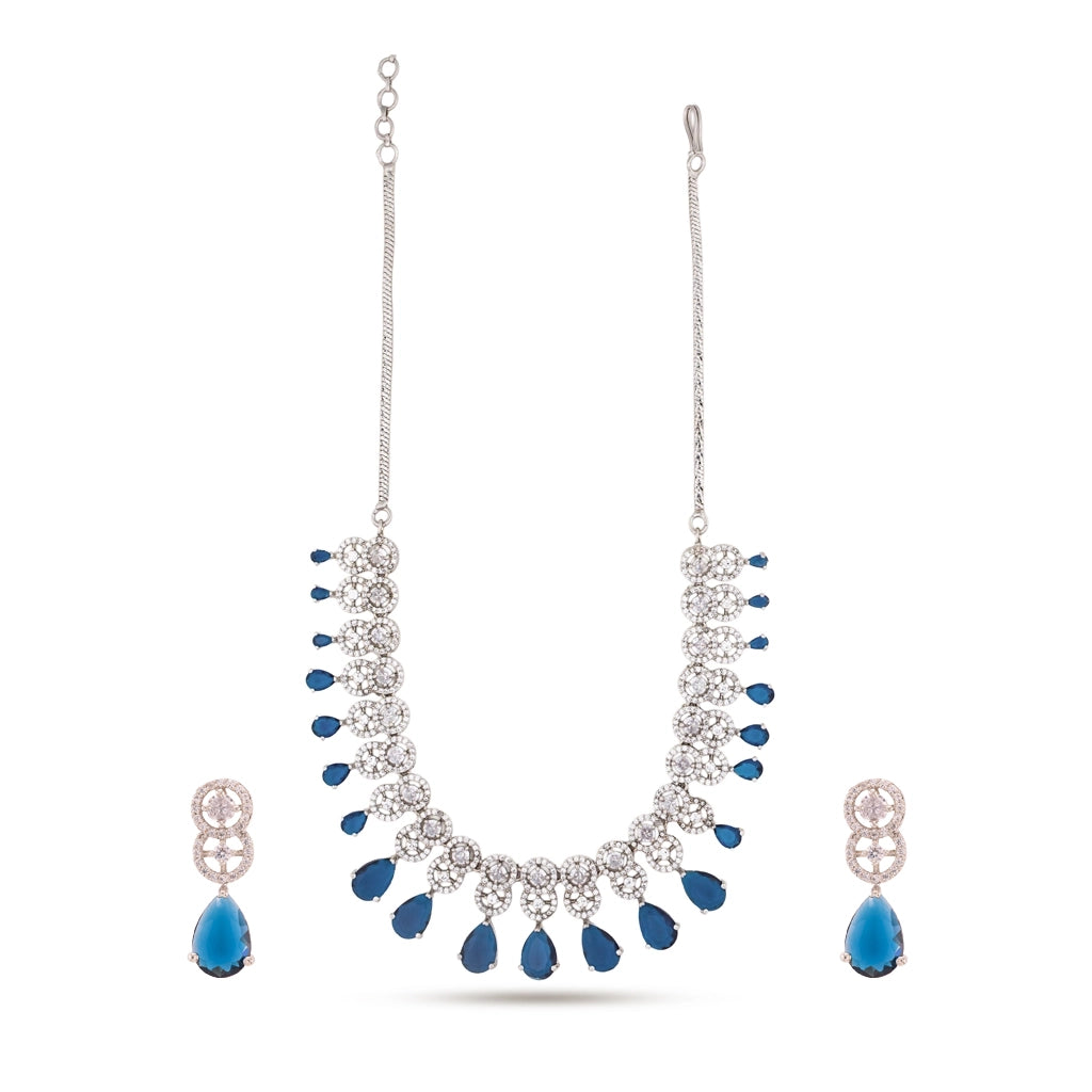 Blue Crystal Halo Necklace Set