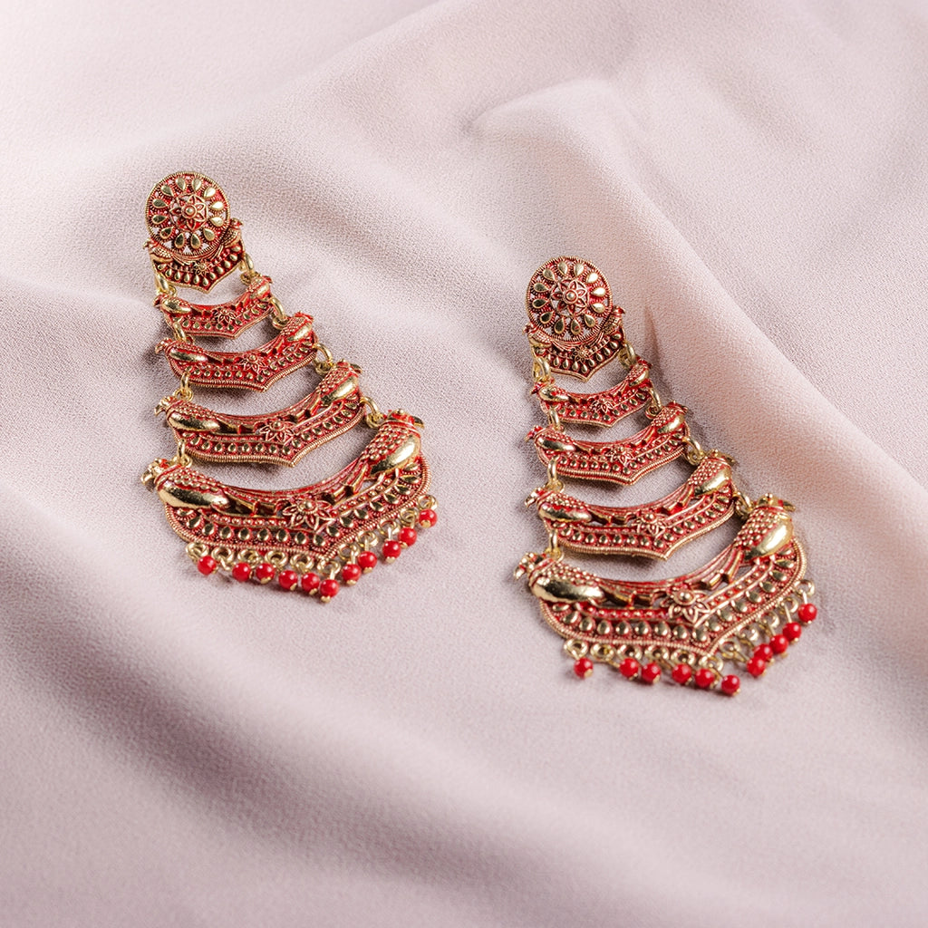 Crimson Vermilion Cascade Earrings