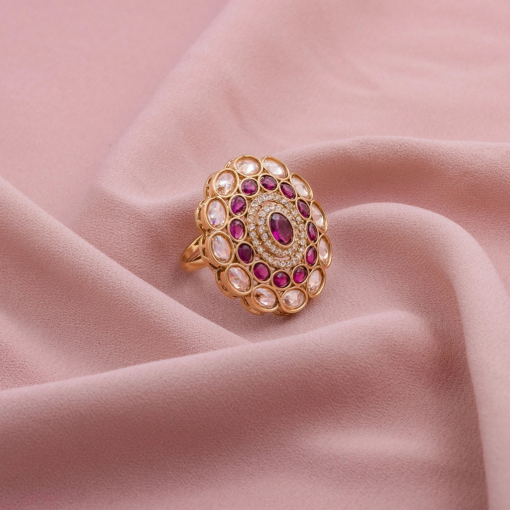 Regal Navratna Bloom Pink Ring