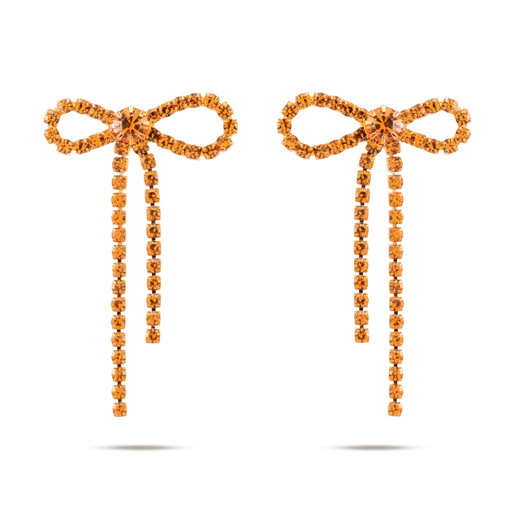 Crystal Bow Drop Earrings Orange