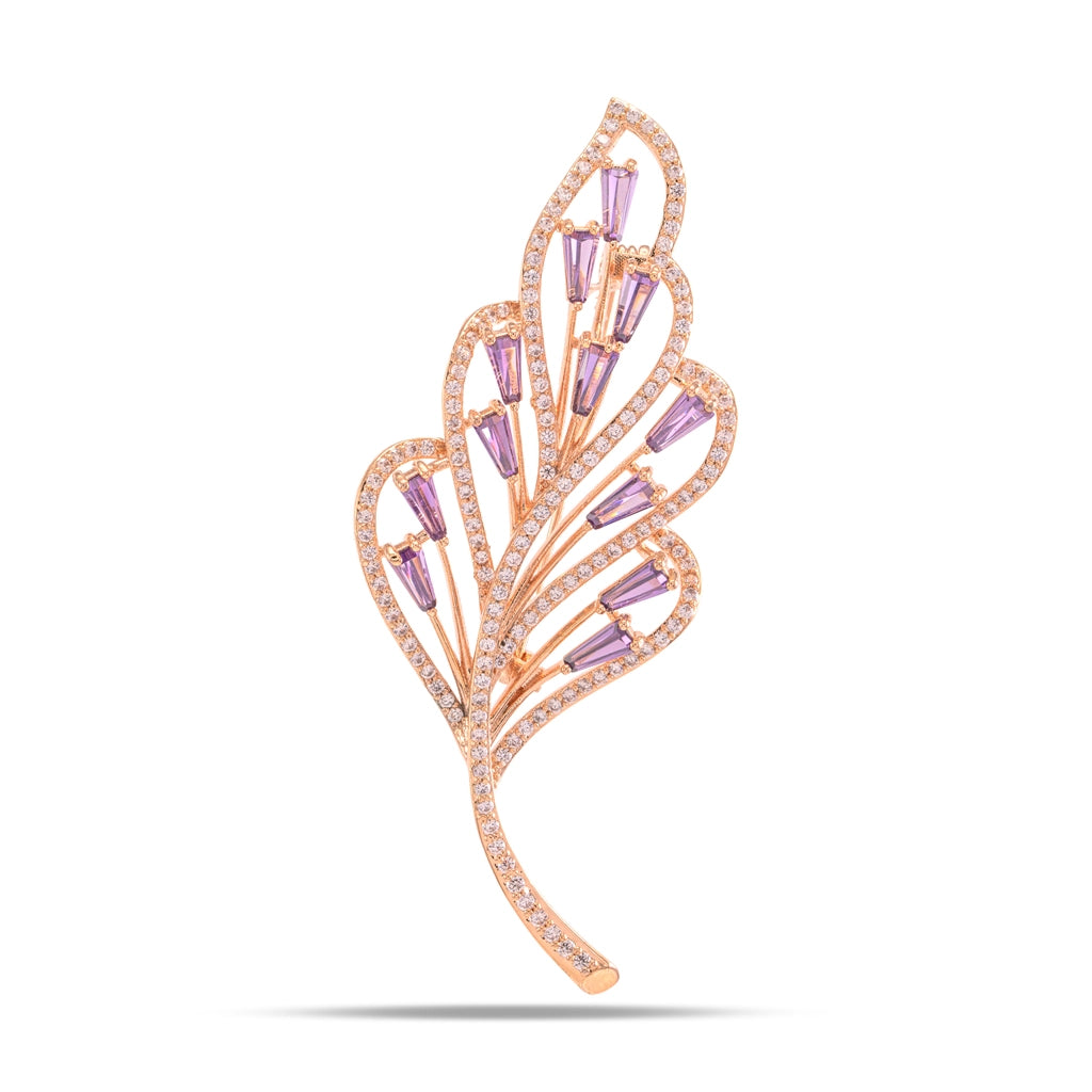 Purple Leaf Baguette Crystal Brooch