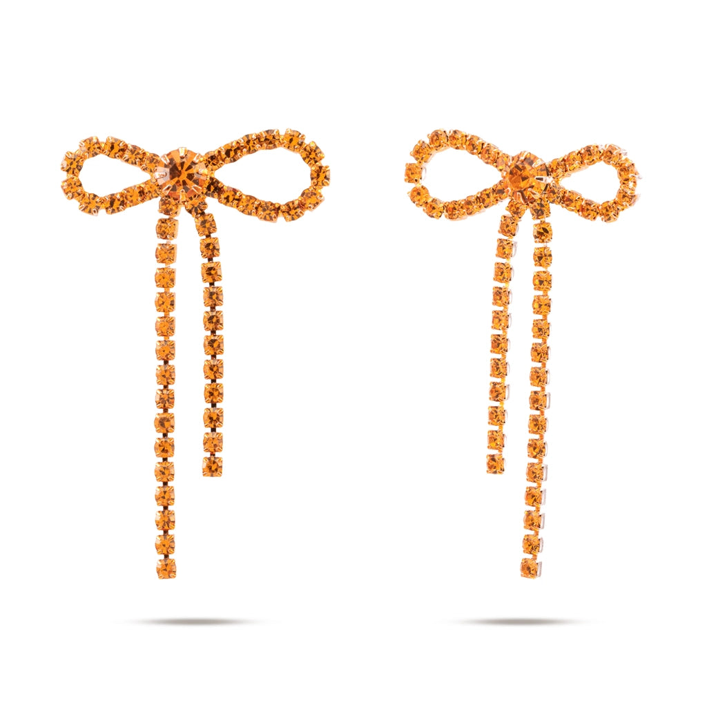 Crystal Bow Drop Earrings Orange