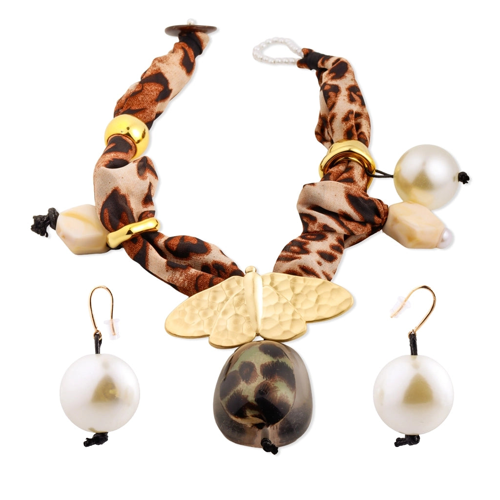Wild Pearl Butterfly Statement Necklace Set
