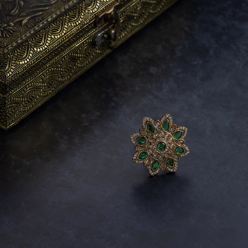 Emerald Square Halo Ring