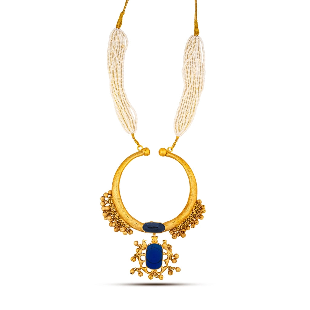 Sapphire Crescent Pearl Necklace Set