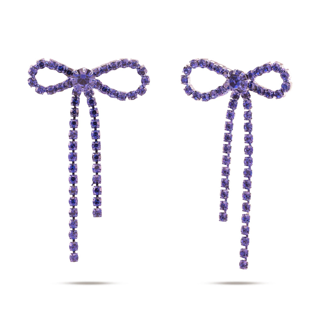 Crystal Bow Drop Earrings Blue