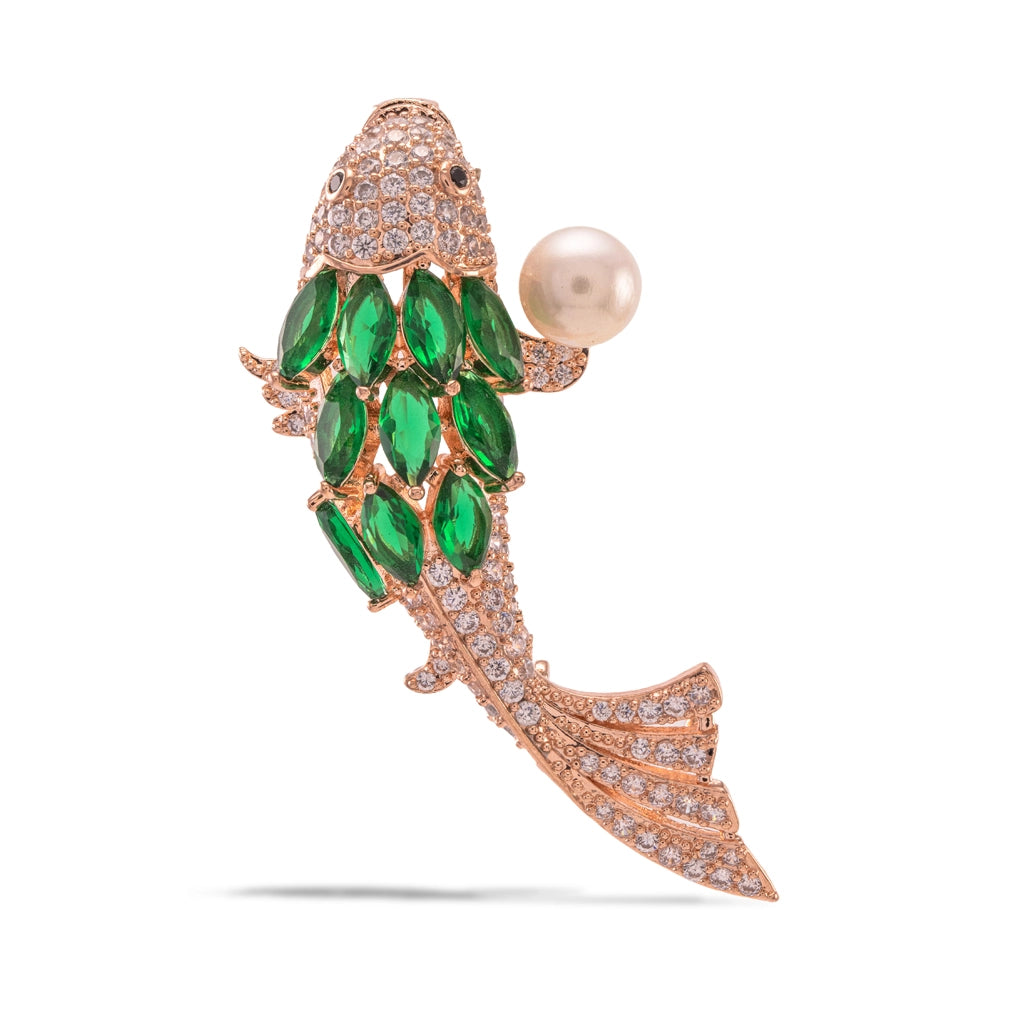 Emerald Koi Pearl Brooch