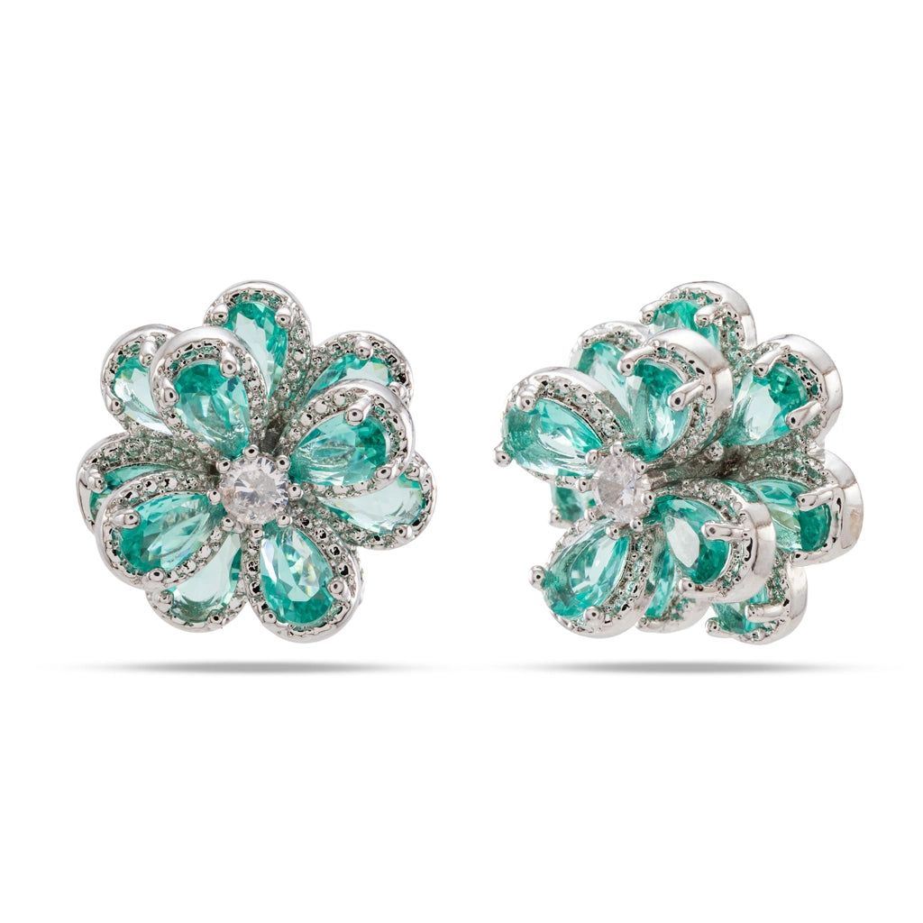 Aqua Bloom Crystal Floral Pendant Set