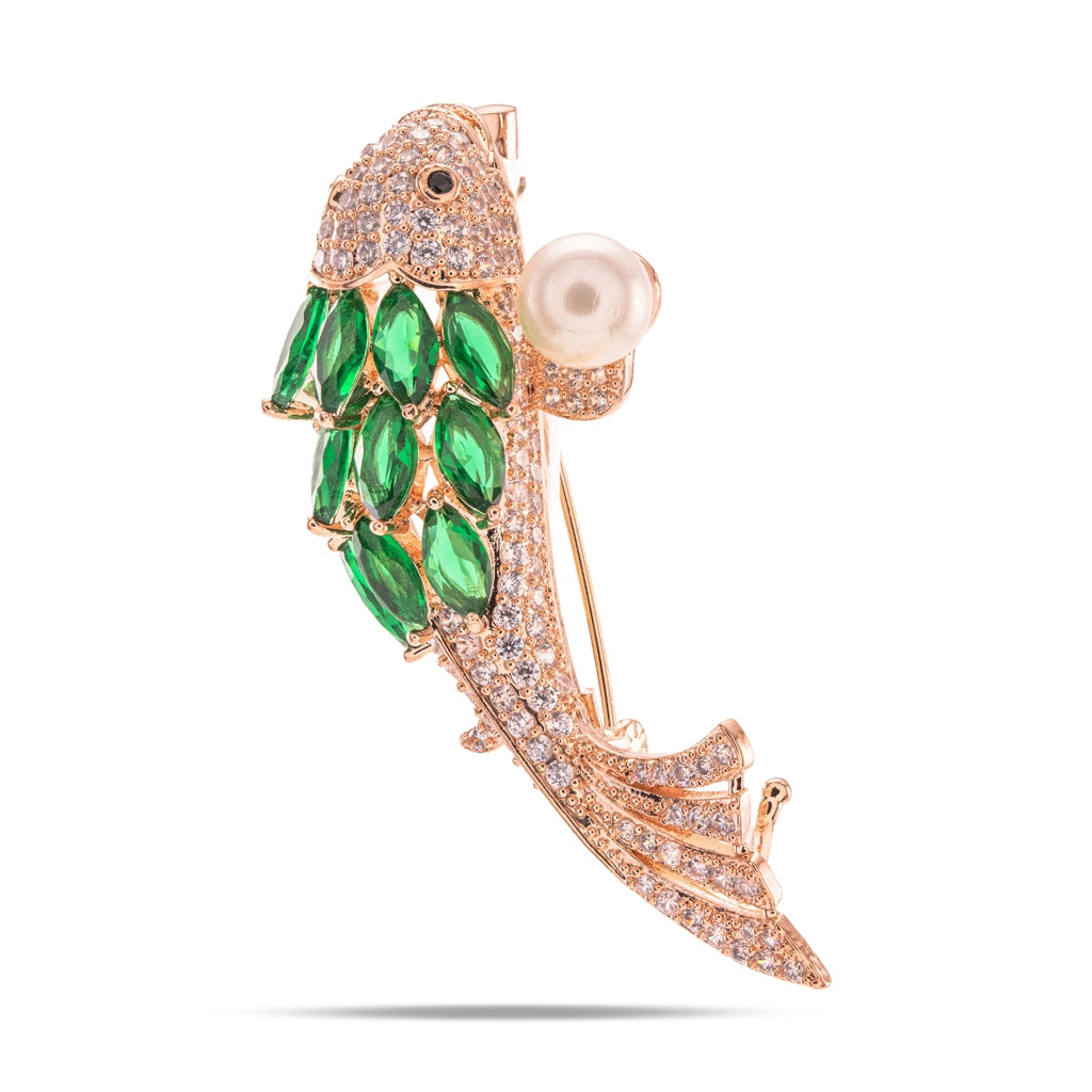 Emerald Koi Pearl Brooch