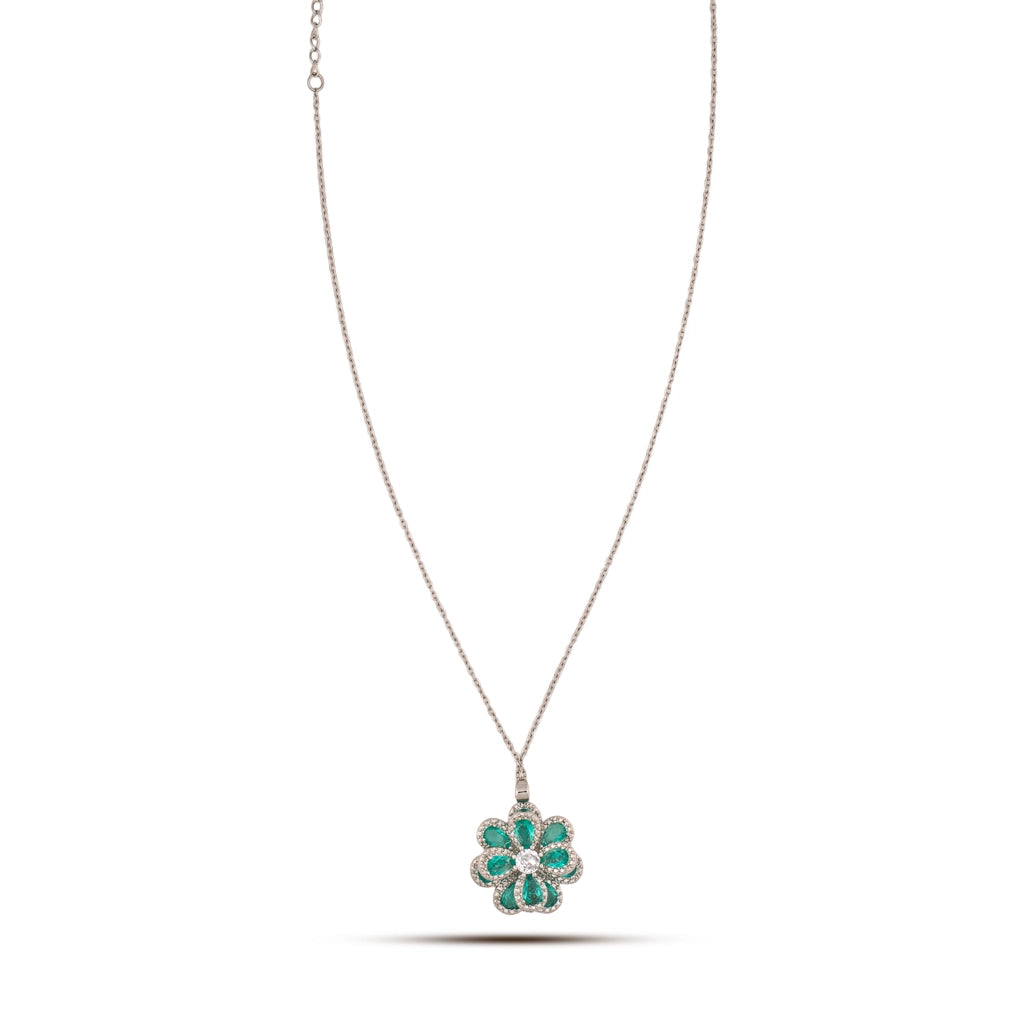 Aqua Bloom Crystal Floral Pendant Set