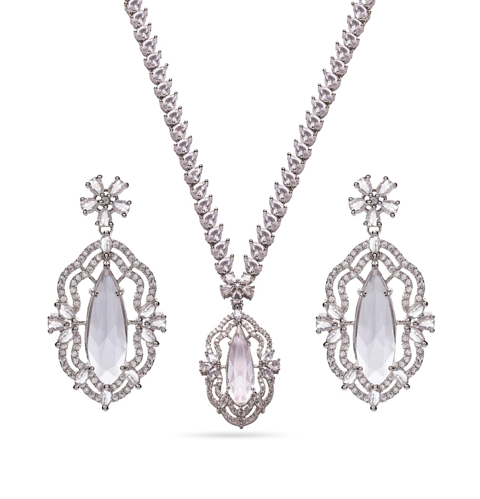 Celestial Silver Crystal Drop Necklace Set