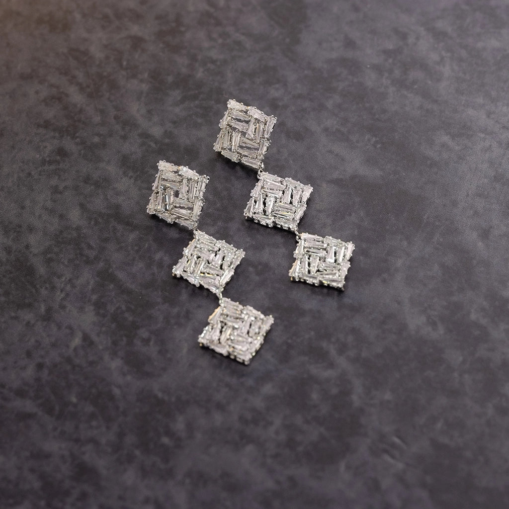 Luxe Lattice Square Drops Silver