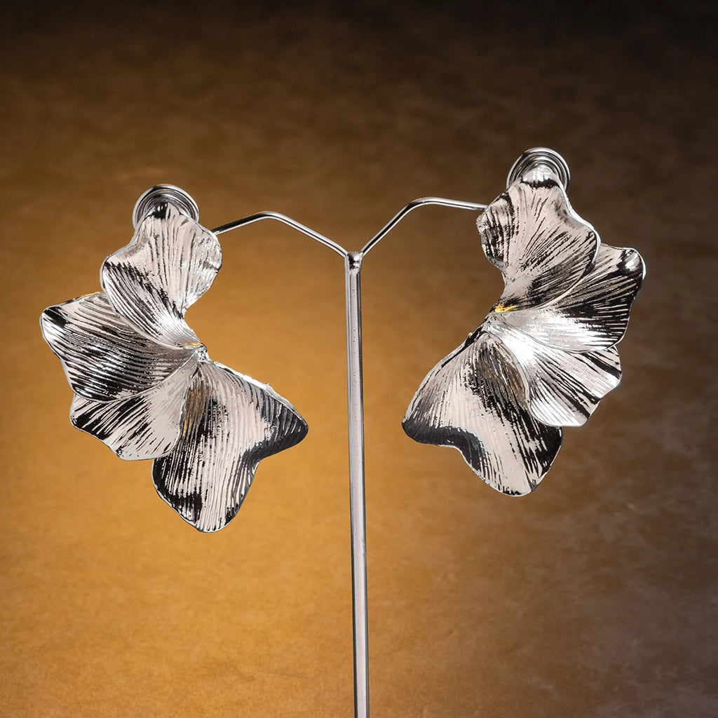 Silver Petal Sculpt Studs