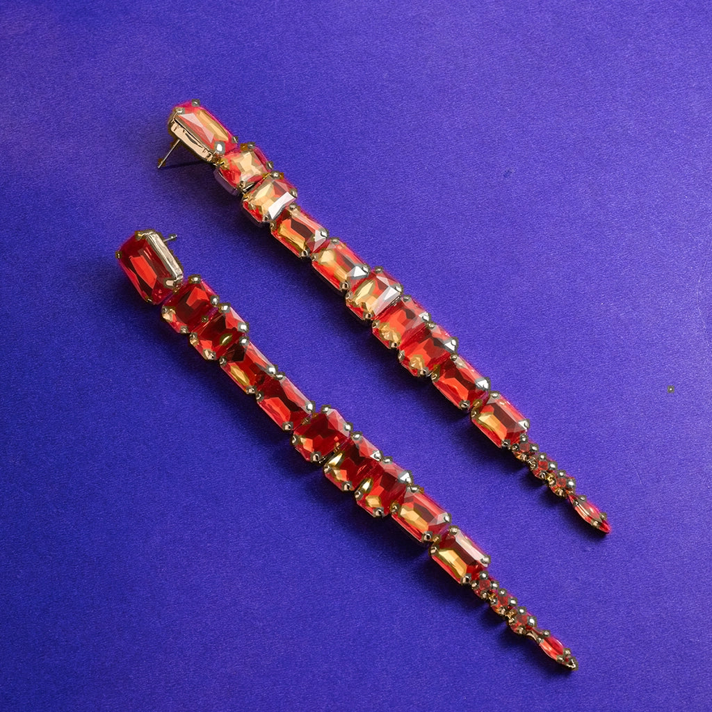 Crimson Blaze Linear Drop Earrings