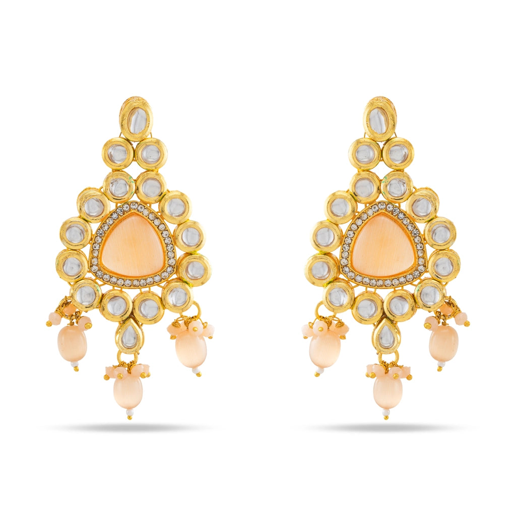 Kundan Pearl Necklace Set Peach