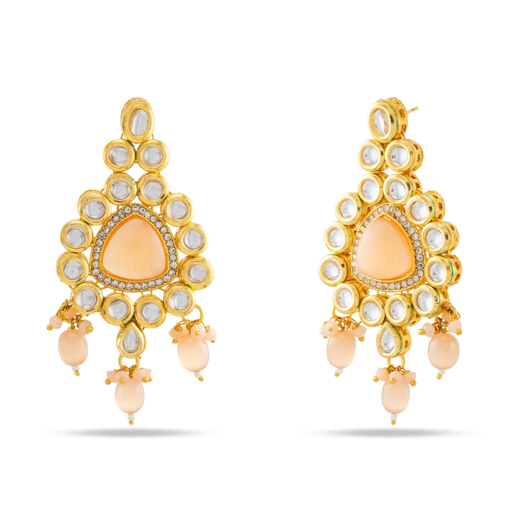 Kundan Pearl Necklace Set Peach
