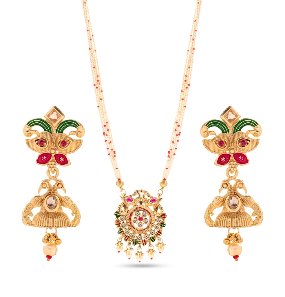 Pearl & Multi-Colored Stone Necklace and Earring Set