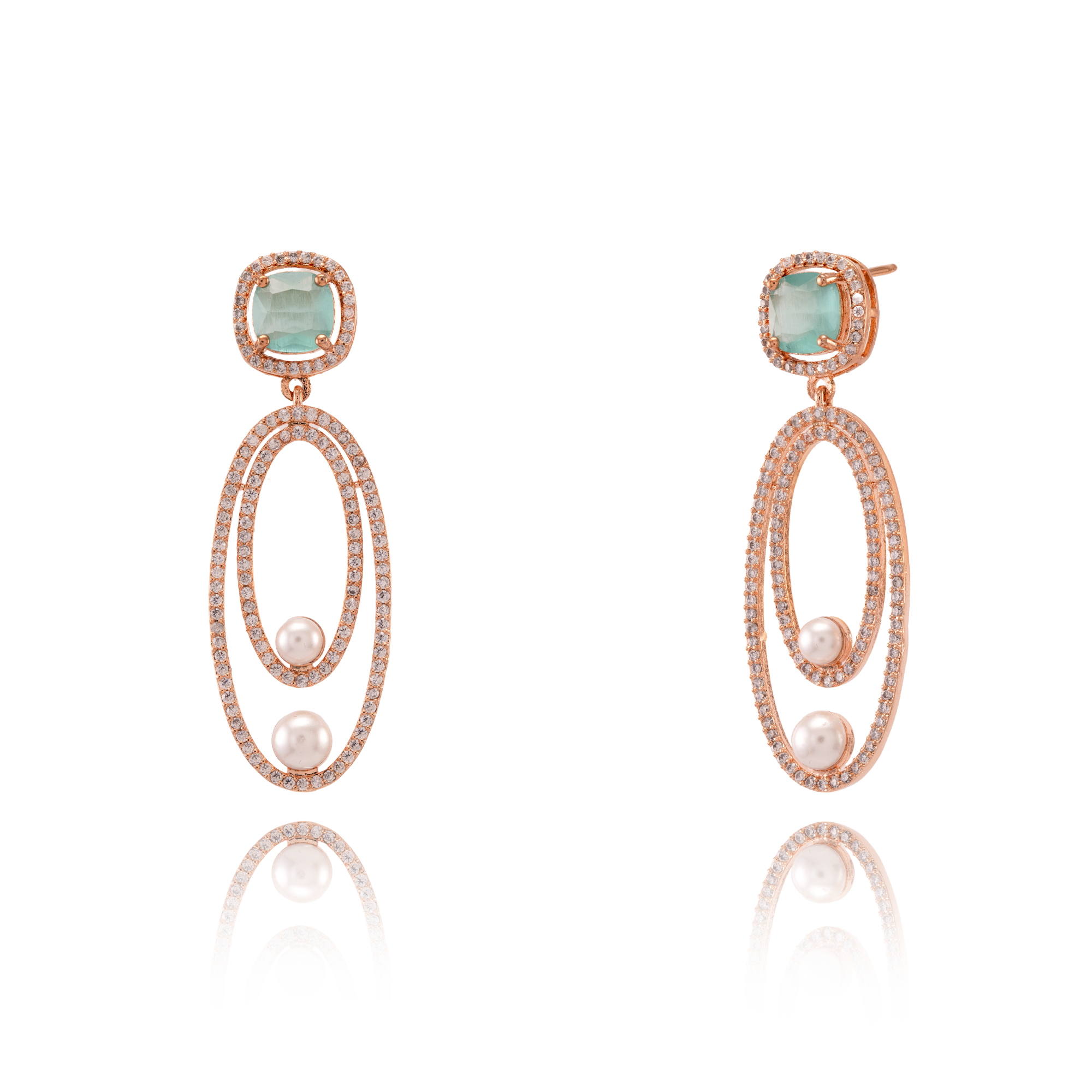 Pearl & Diamond Oval Drop Earrings