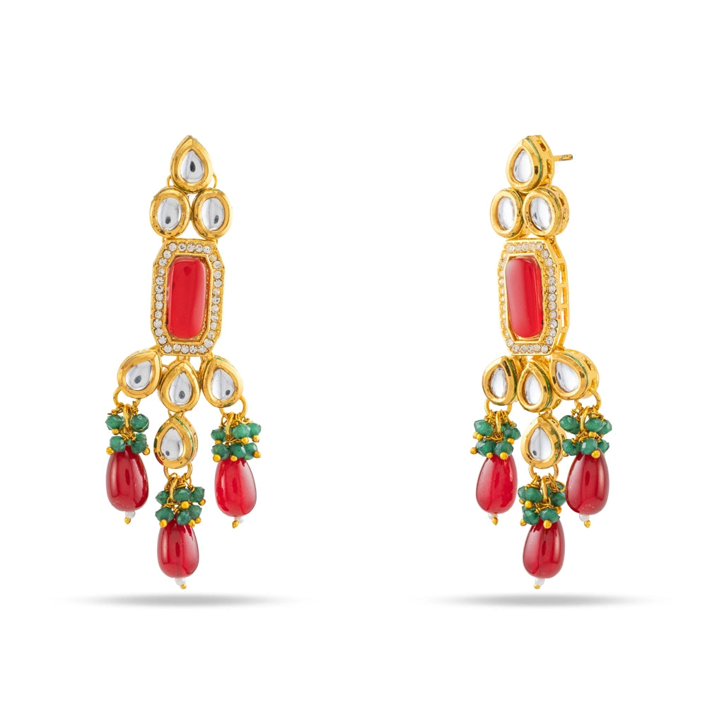 Kundan Pearl Necklace Set Ruby & Emerald Gold