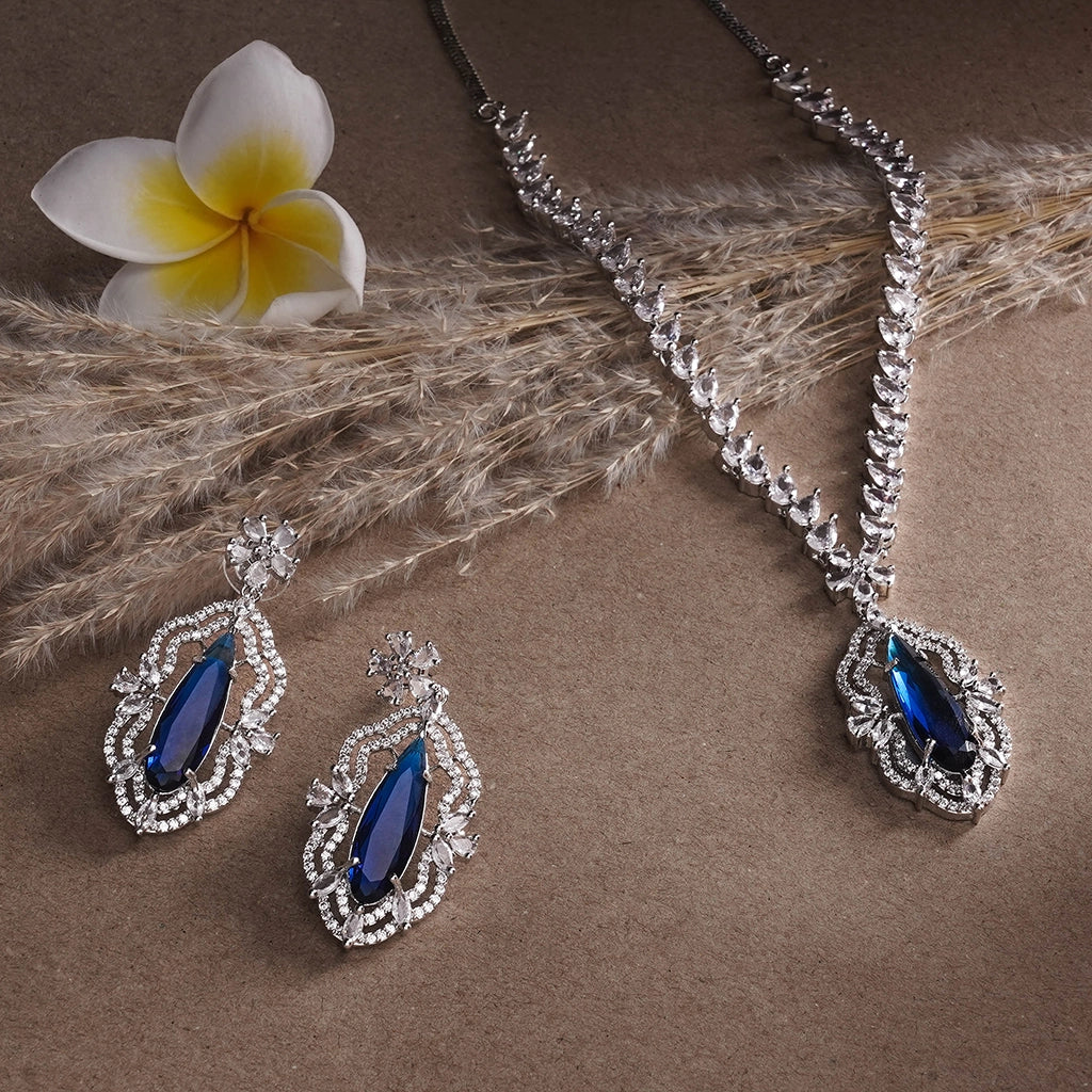 Celestial Blue Crystal Drop Necklace Set
