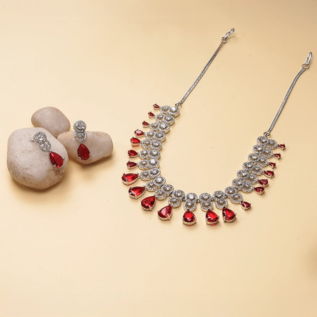 Scarlet Crystal Halo Necklace Set