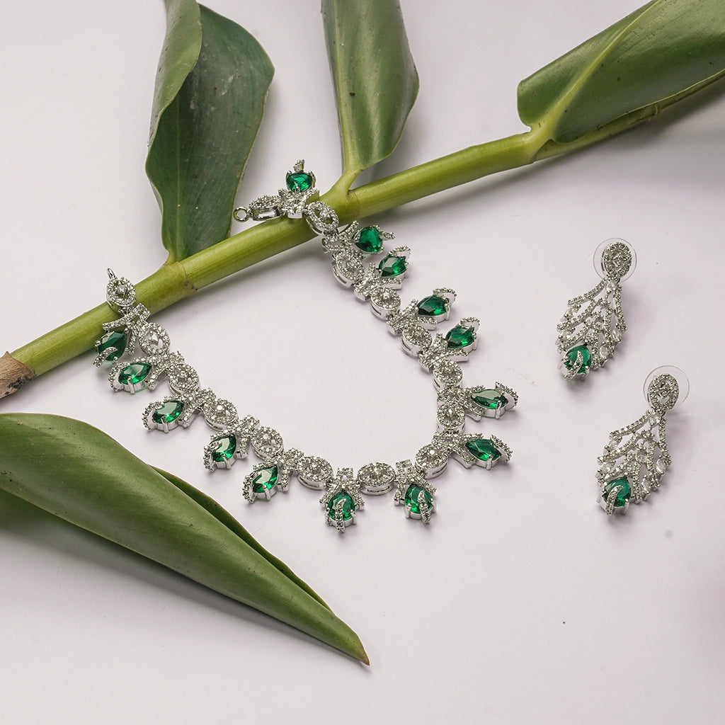 Emerald Crystal Drop Necklace Set