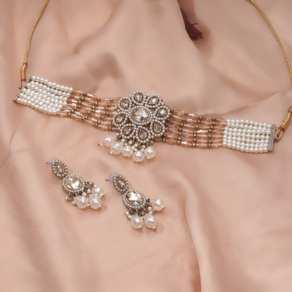 Noor-E-Jahan Rose Pearl Choker Set