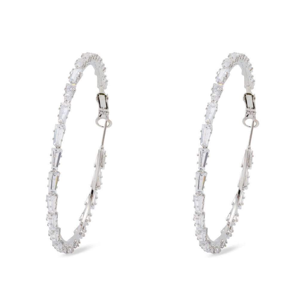 Aurielle Double Pave Hoops Silver