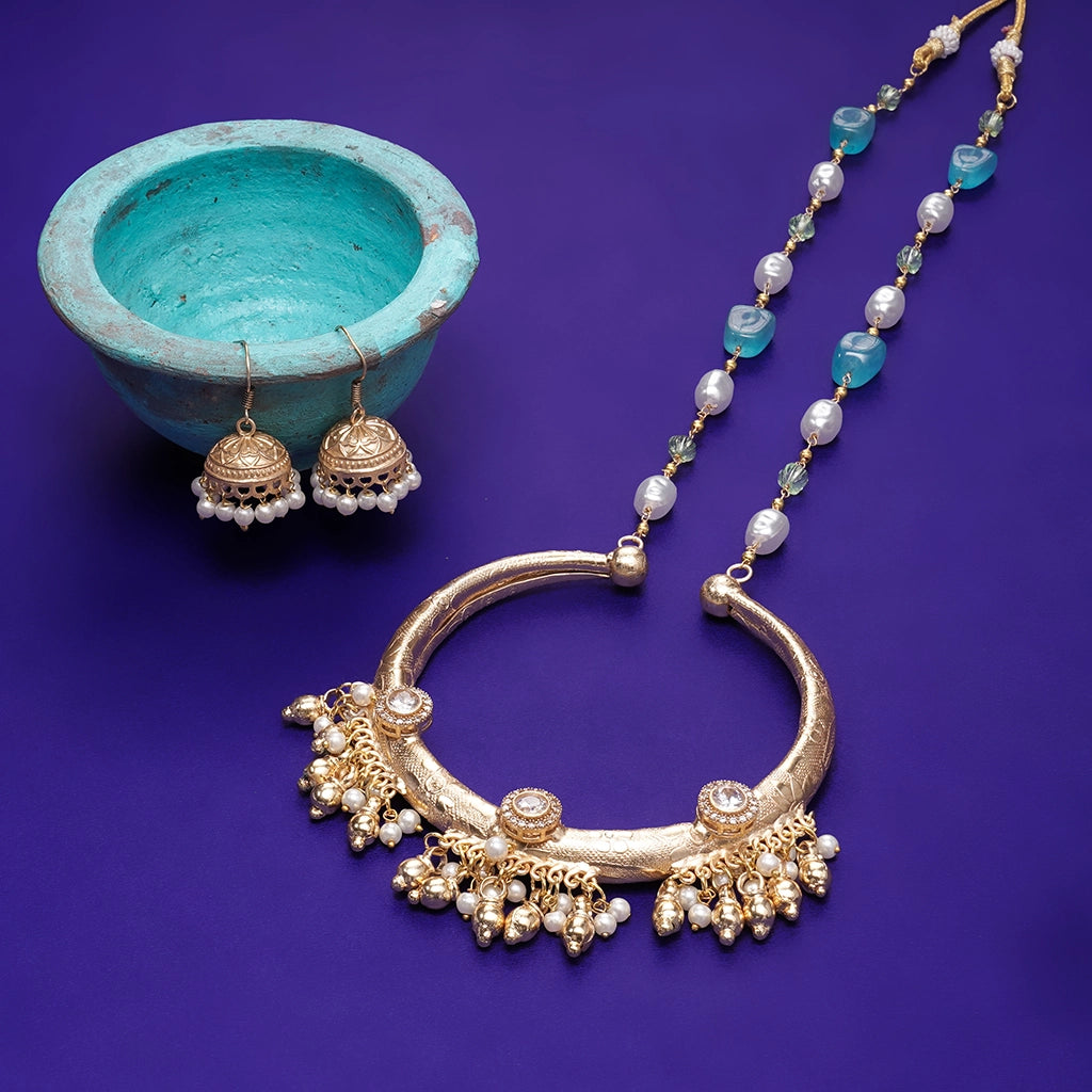Aqua Rajwadi Crescent Necklace Set