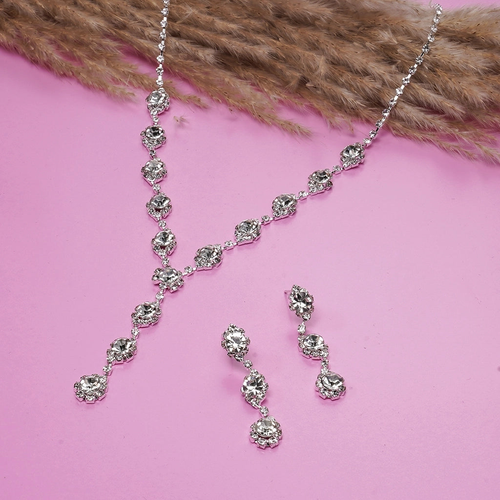 Elara Crystal Lariat Necklace Set