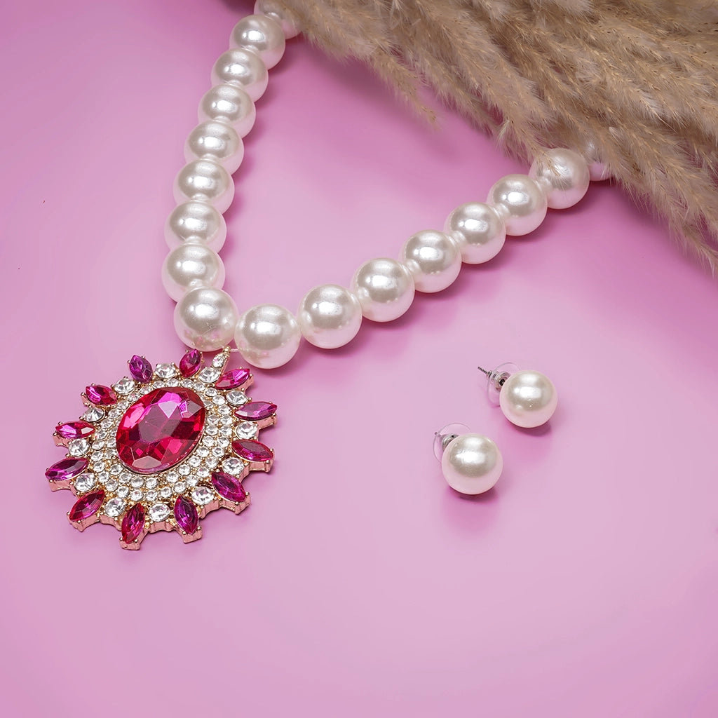 Celestia Pink Pearl Necklace Set
