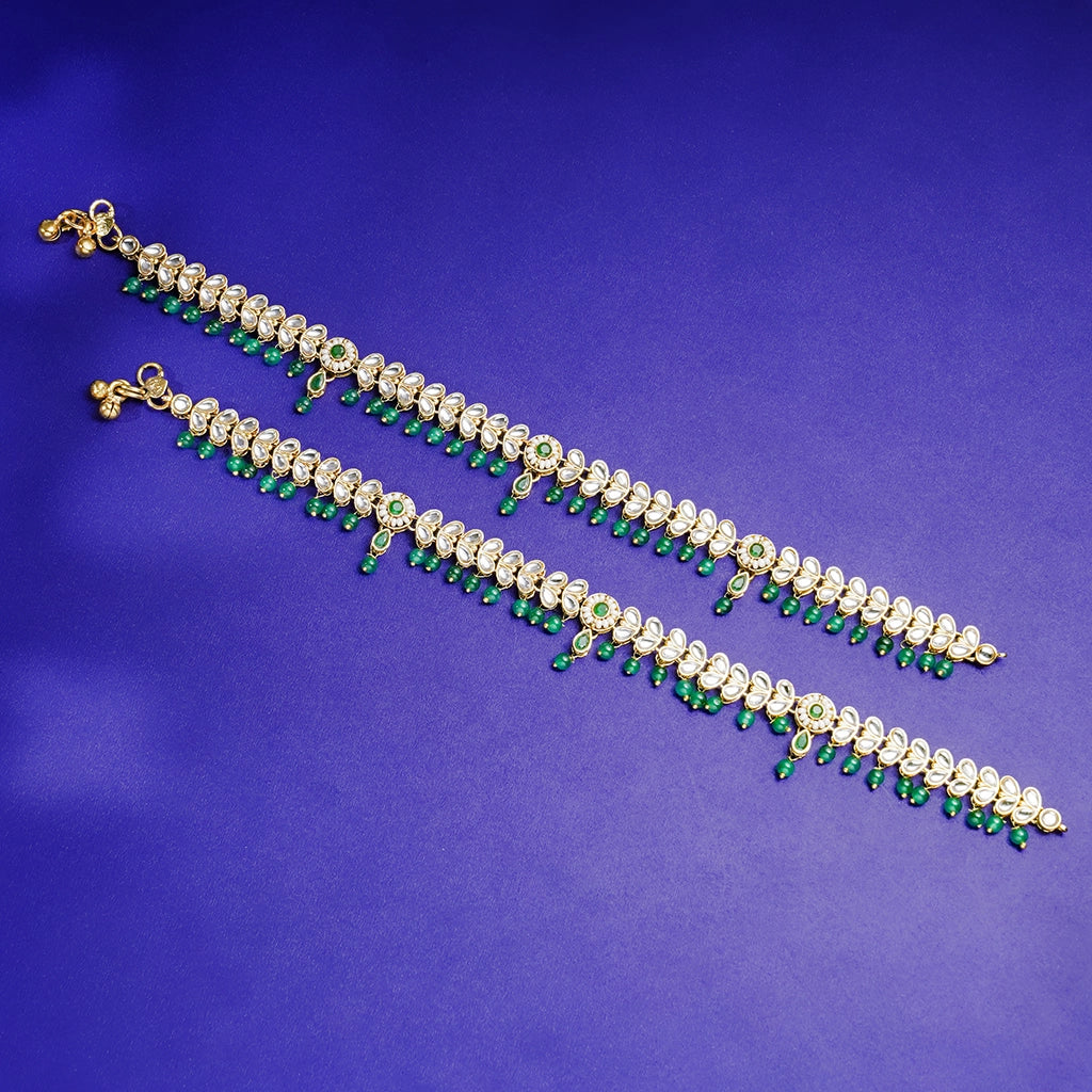Emerald Floral Kundan Anklets
