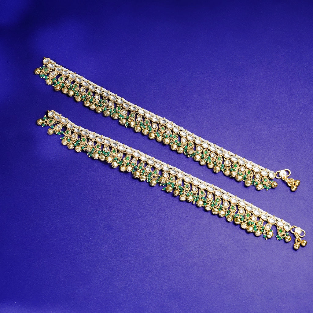 Emerald Kundan Anklets