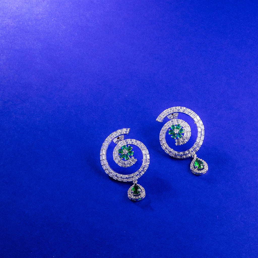 Zeenat Emerald Spiral Drop Earrings