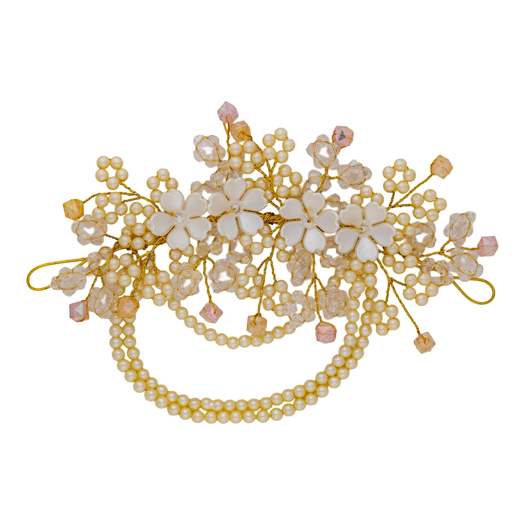 Floral Pearl Choker Necklace Ivory Gold