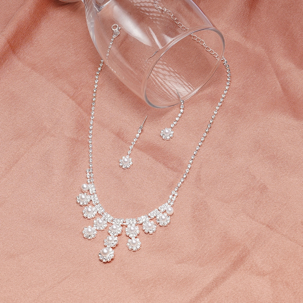 Pearl Dewdrop Crystal Necklace Set