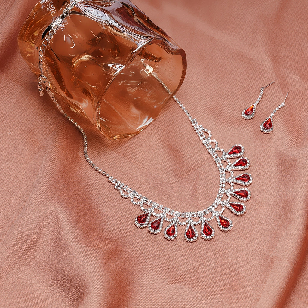 Crimson Teardrop Crystal Necklace Set