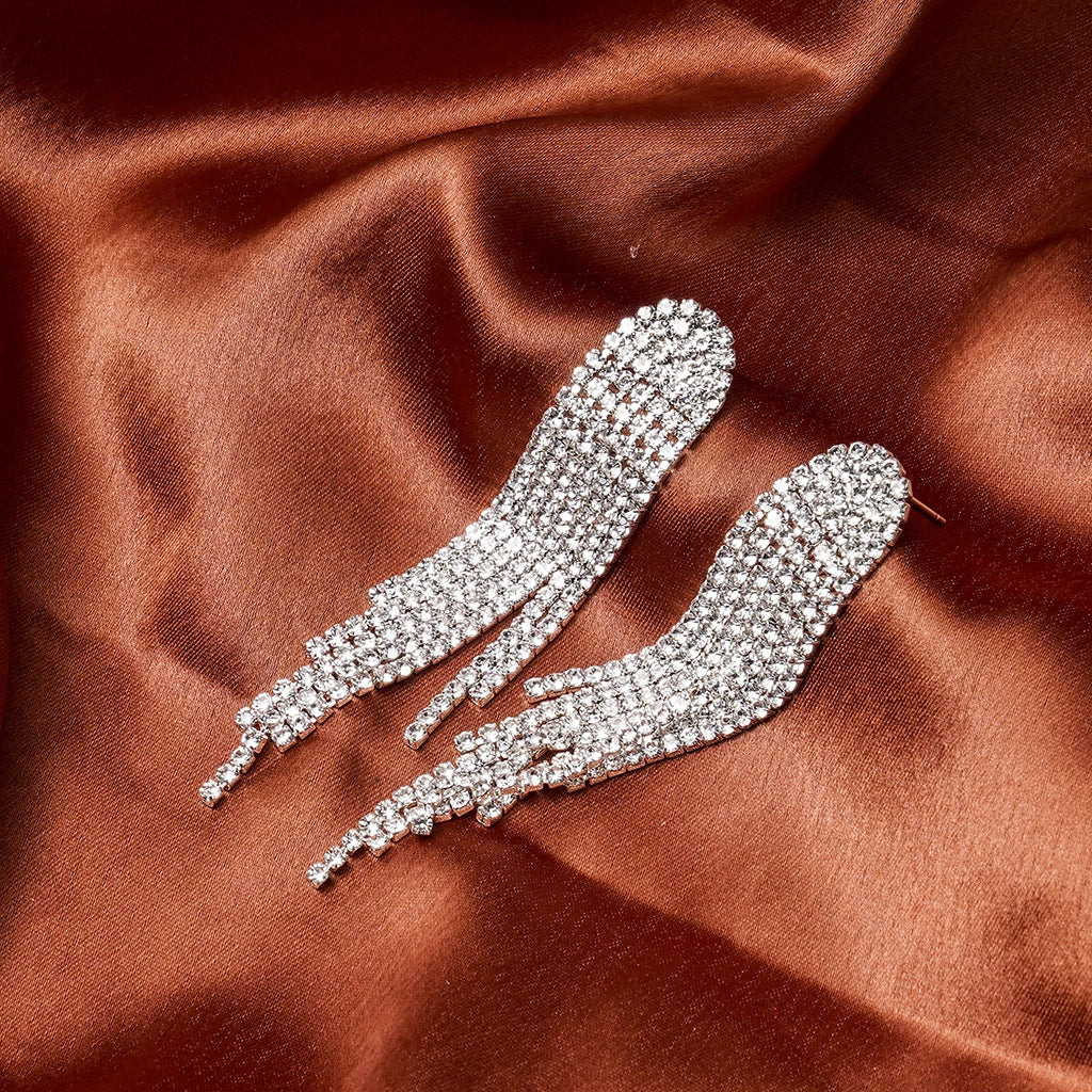 Crystal Halo Fringe Earrings Silver